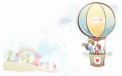 手绘浪漫热气球蜜月之旅唯美新房家居...