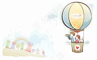 手绘浪漫热气球蜜月之旅唯美新房家居...