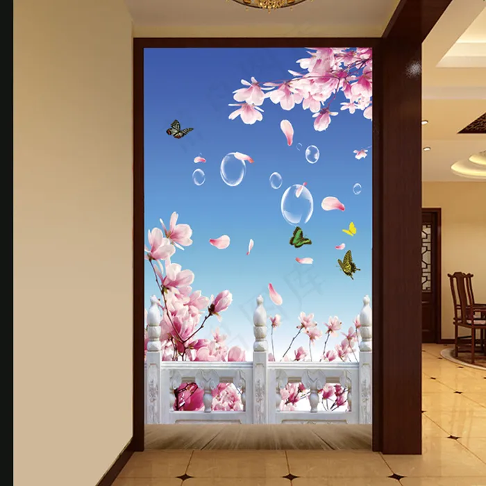 桃花花瓣山水风景玄关画系列模板(3402X6803(DPI:72))psd模版下载