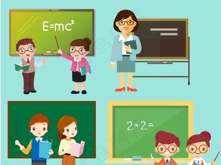 卡通可爱化老教师班主任上课黑板写字...