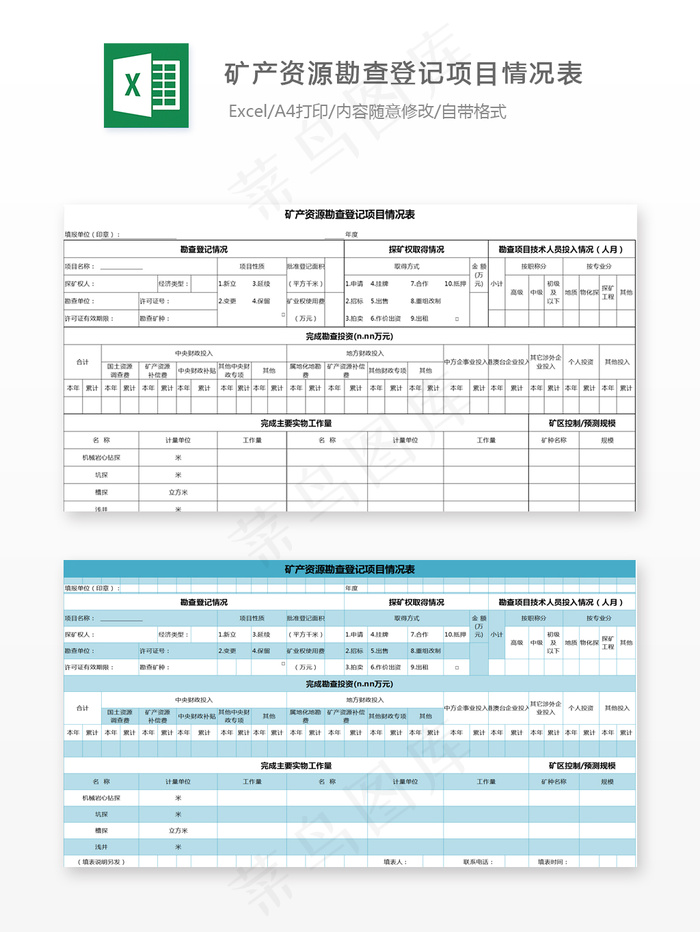 矿产资源勘查登记项目情况表