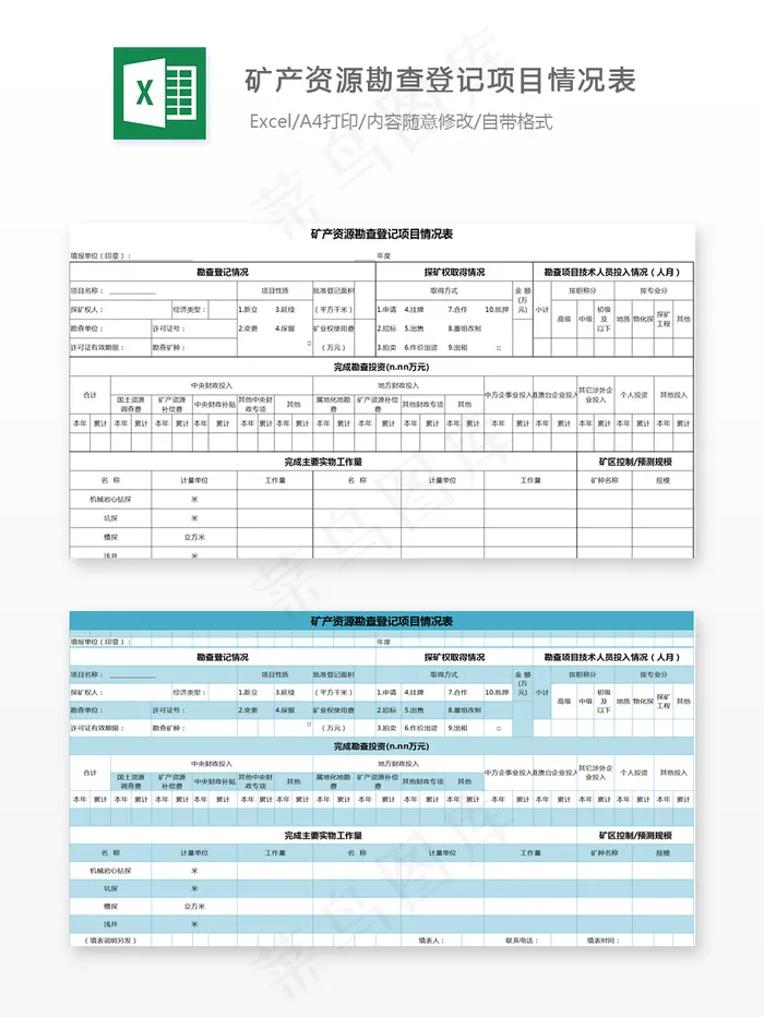 矿产资源勘查登记项目情况表