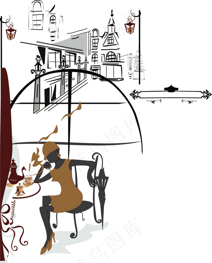 欧式街边咖啡馆矢量图