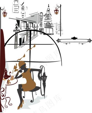 欧式街边咖啡馆矢量图