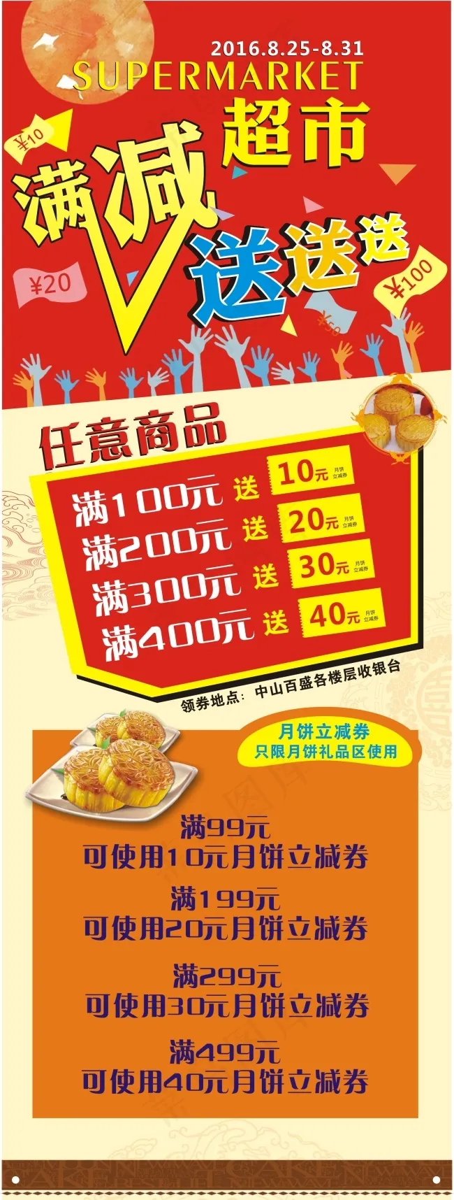 超市满减送送送活动海报(600X1600)cdr矢量模版下载