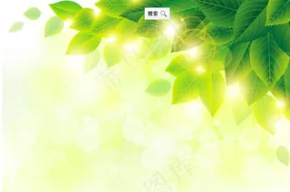 梦幻春天绿叶光晕背景矢量素材