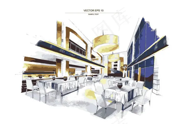 时尚室内设计水彩画矢量素材下载eps,ai矢量模版下载