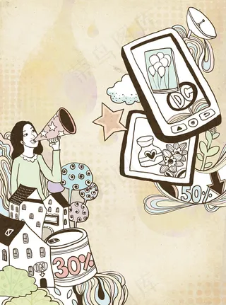 手绘商场打折插画PSD素材