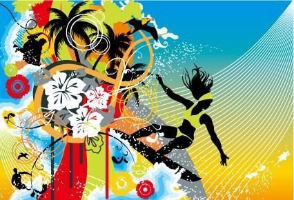 滑浪运动与花纹矢量素材 eps格式...eps,ai矢量模版下载