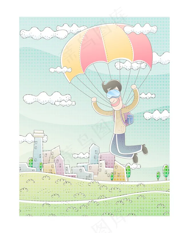 卡通空降人物ai矢量模版下载