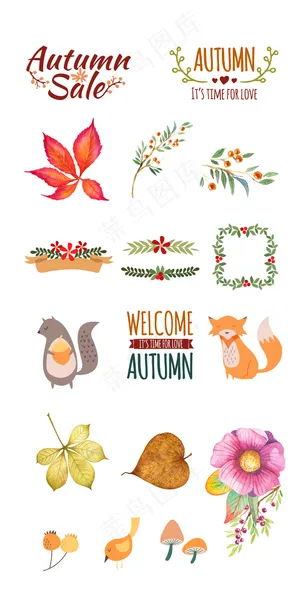 秋季手绘小清新树叶电商淘宝素材