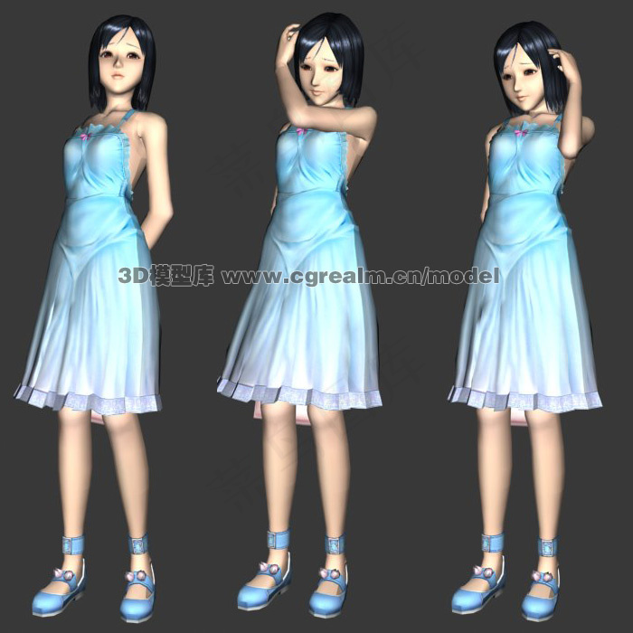 可爱美女3D模型 骨骼动画 贴图