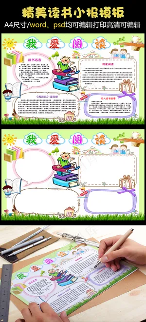 卡通word电子读书小报儿童名著手...