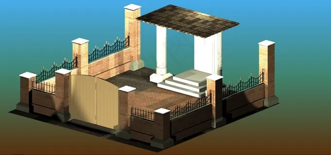 壁的大门和装饰栏杆车道