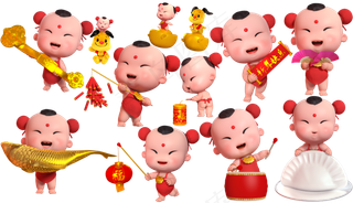 新年喜庆通用福娃娃分层元素