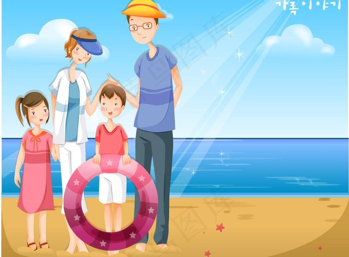 海边沙滩幸福的一家人图片