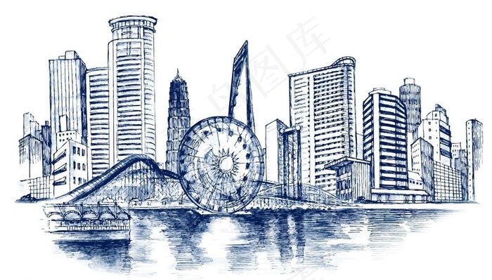 线描城市图片eps,ai矢量模版下载