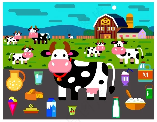 扁平乳制品插画ai矢量模版下载