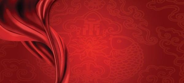吉祥底纹与红飘带psd素材psd模版下载