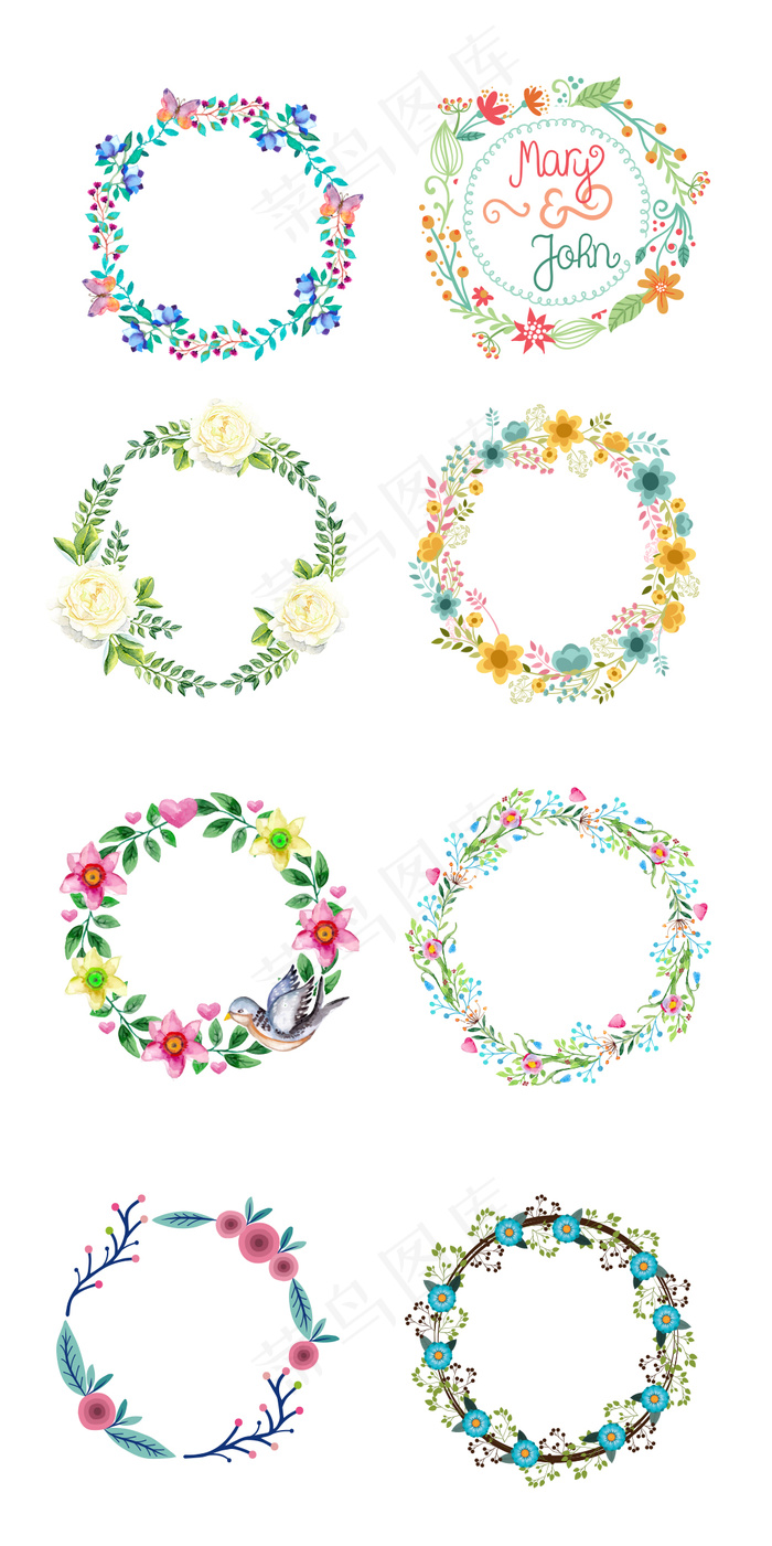 唯美小清新手绘花环婚礼淘宝素材