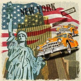 自由女神和老爷车插画 自由女神和老爷车插画