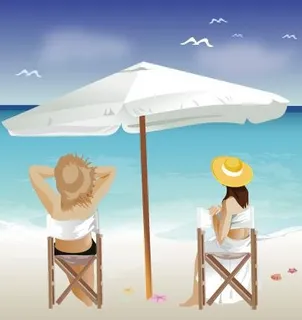 海滩休闲度假的女郎图片