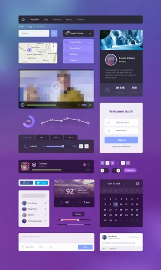 网页导航视频播放器日历设计素材