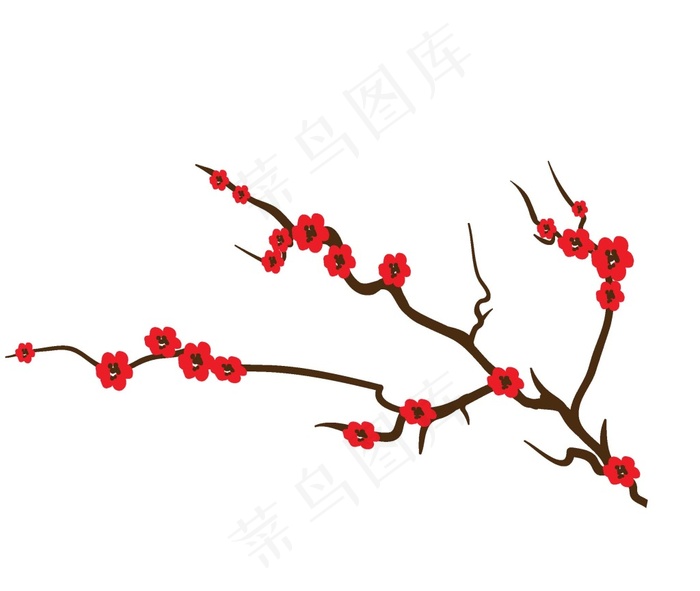 卡通红色梅花枝png元素