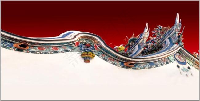 中式彩绘屋檐分层图片