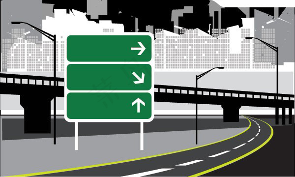 公路和指示牌矢量素材