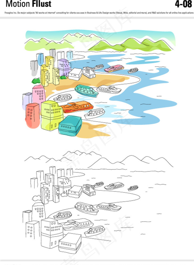 海港城市矢量插画图片ai矢量模版下载