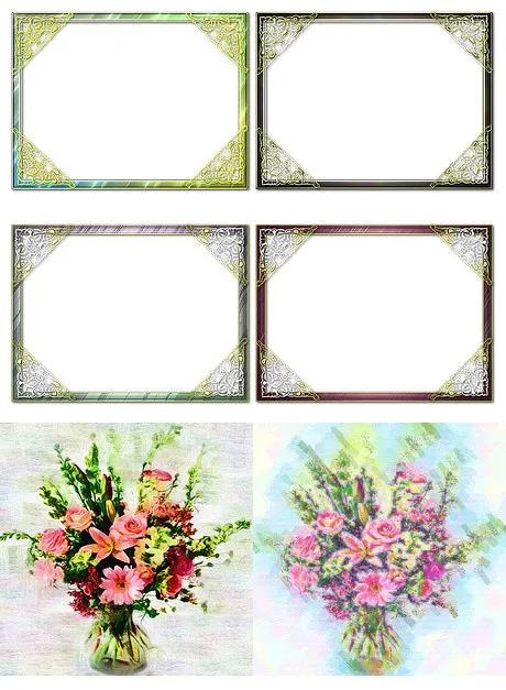 鲜花与装饰边框png素材