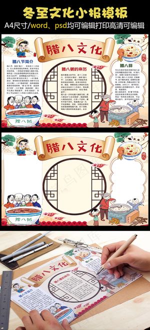 古典中国风腊八文化小报手抄报Wor...