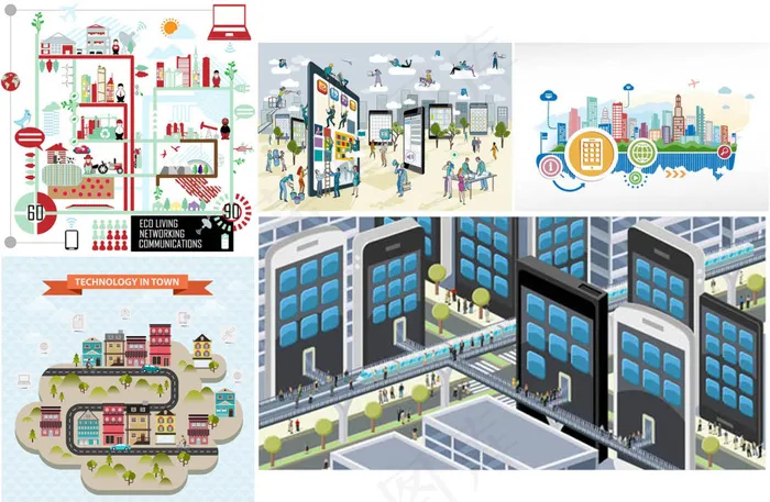 智慧城市主题创意设计eps,ai矢量模版下载