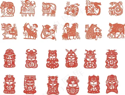 12生肖剪纸 中国红 12生肖剪纸 中国红