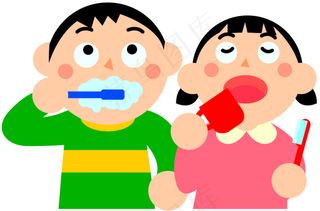 刷牙漱口的孩童