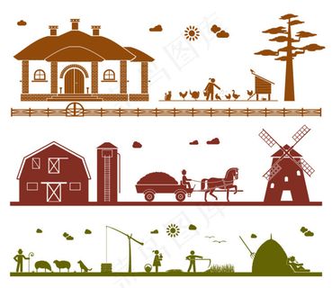 耕作农具设备剪影设计矢量素材 (6...