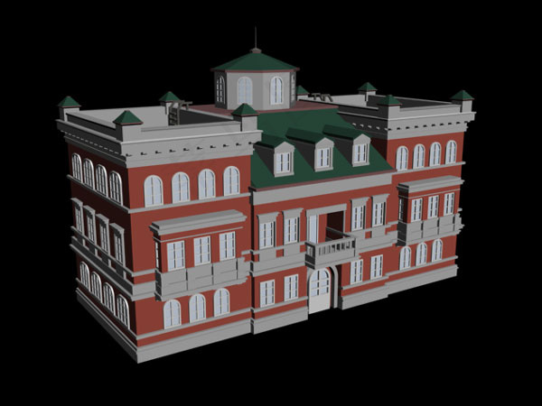 红色教学楼模型图