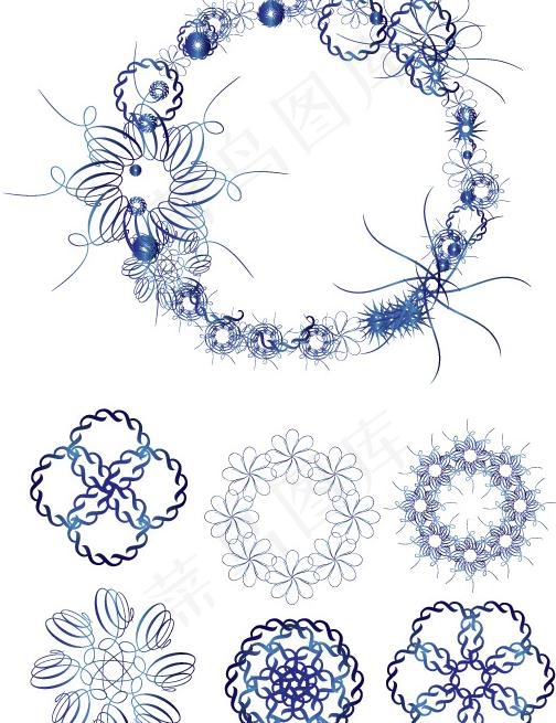 蓝色精致花纹矢量素材