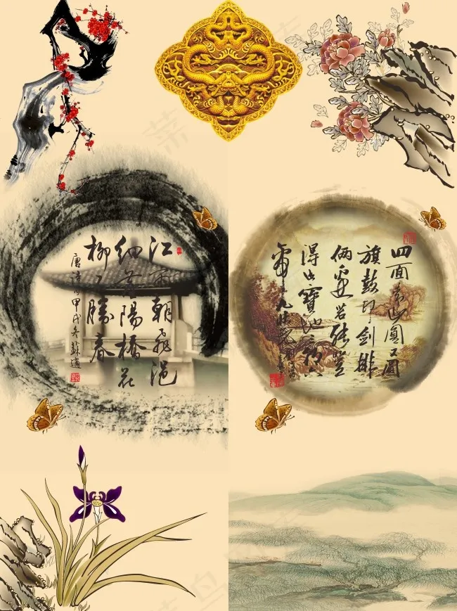 中国风风格移门(800X700)cdr矢量模版下载