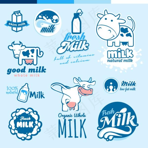 牛奶卡通logo设计矢量图eps,ai矢量模版下载