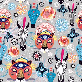 卡通可爱北欧童话梦幻儿童动物无缝平铺背景头像印刷矢量图片素材