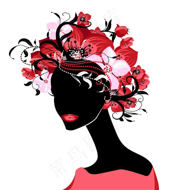满头红花的女性eps,ai矢量模版下载
