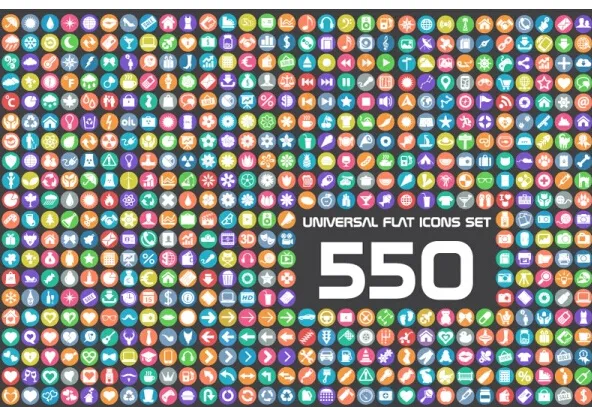 550款扁平化常用图标矢量素材eps,ai矢量模版下载