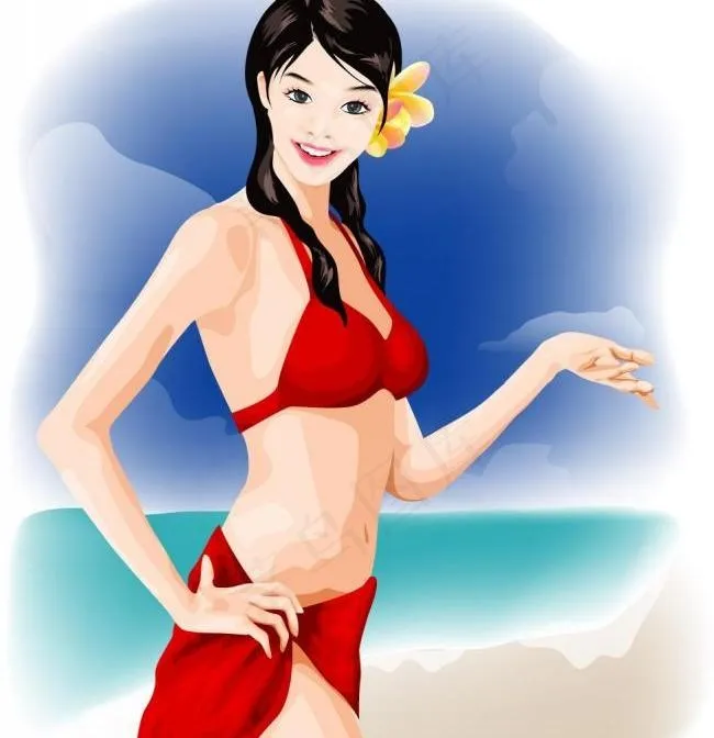 海滩时尚女孩图片ai矢量模版下载