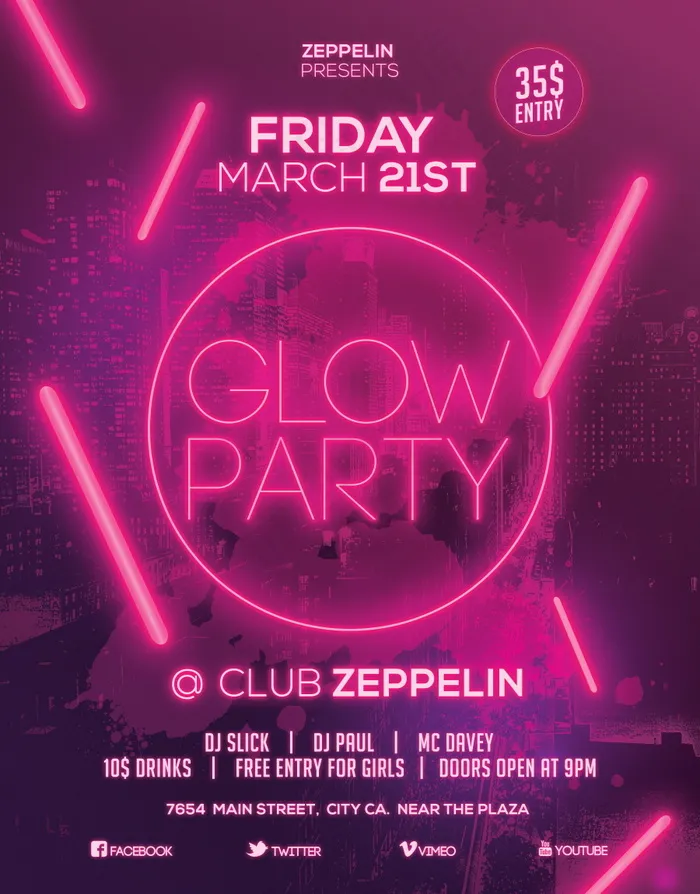 Glow Party2国外创意海报素材(2700X3450(DPI:300))psd模版下载