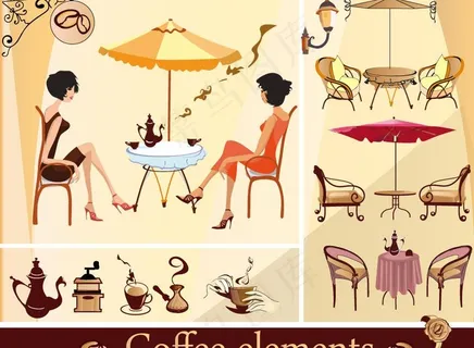 聊天喝咖啡的美女图片