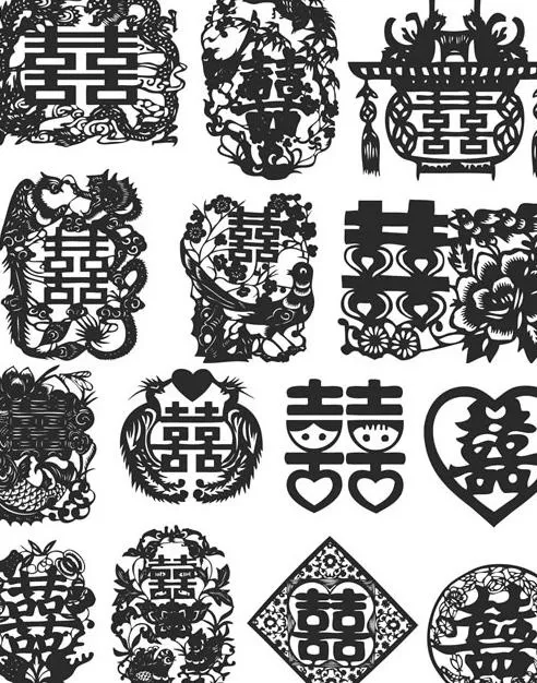 中国传统婚庆剪纸矢量图 AIai矢量模版下载