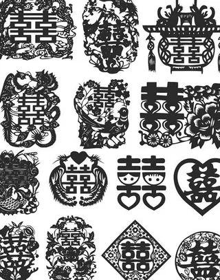 中国传统婚庆剪纸矢量图 AI