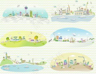 卡通线条城市风景